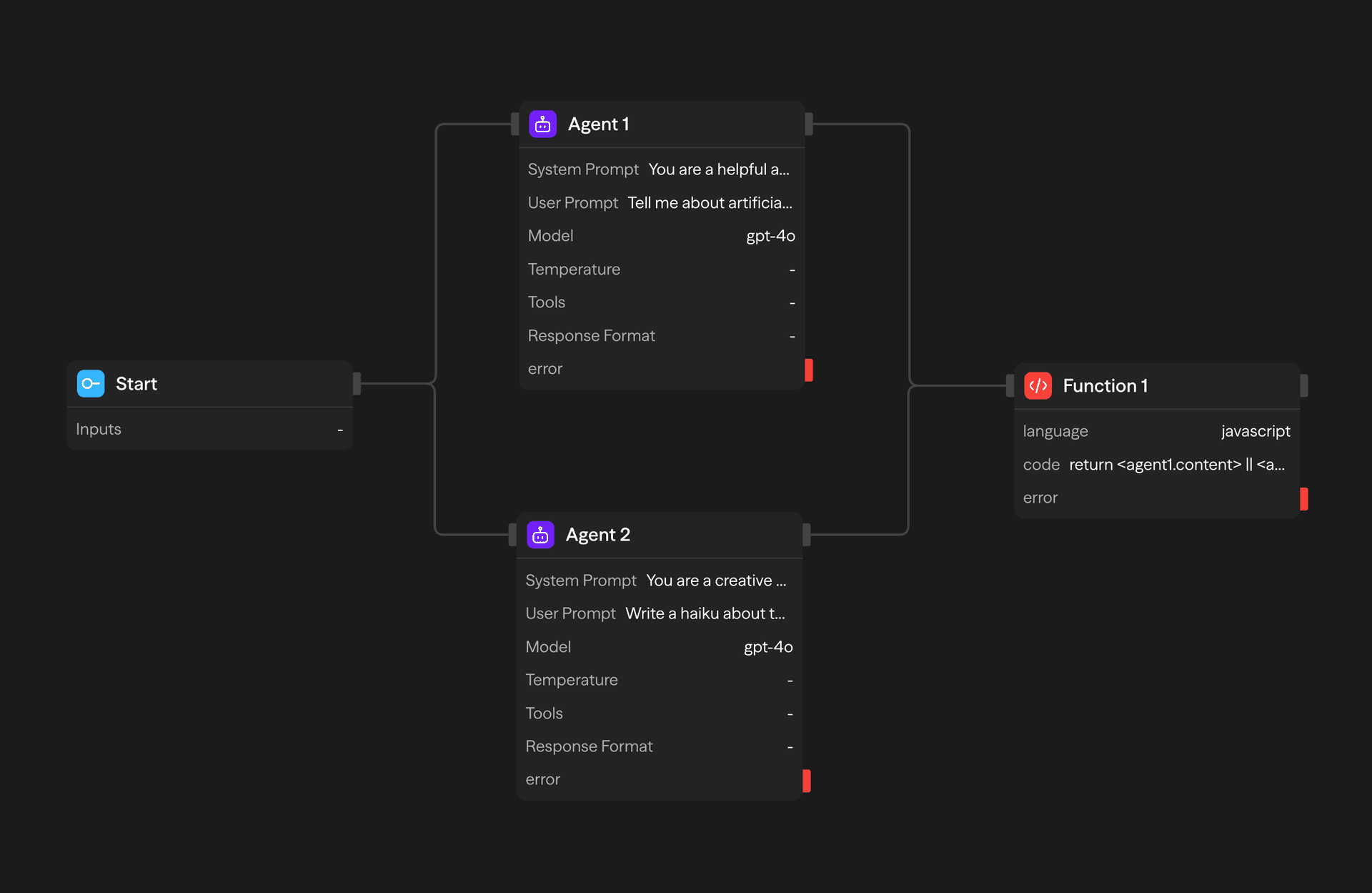 Function block automatically receiving outputs from multiple previous blocks