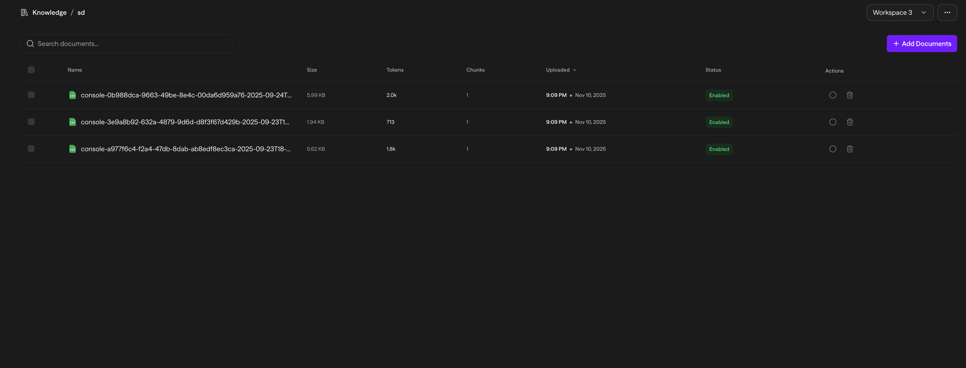 Visualização de fragmentos de documentos mostrando conteúdo processado