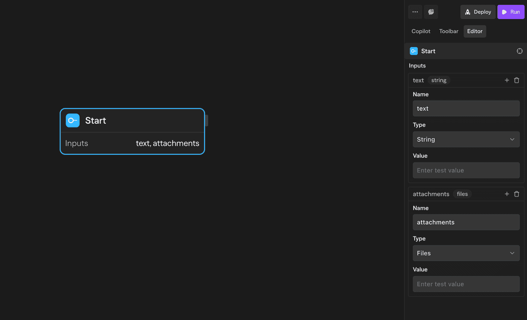 Start block with Input Format fields